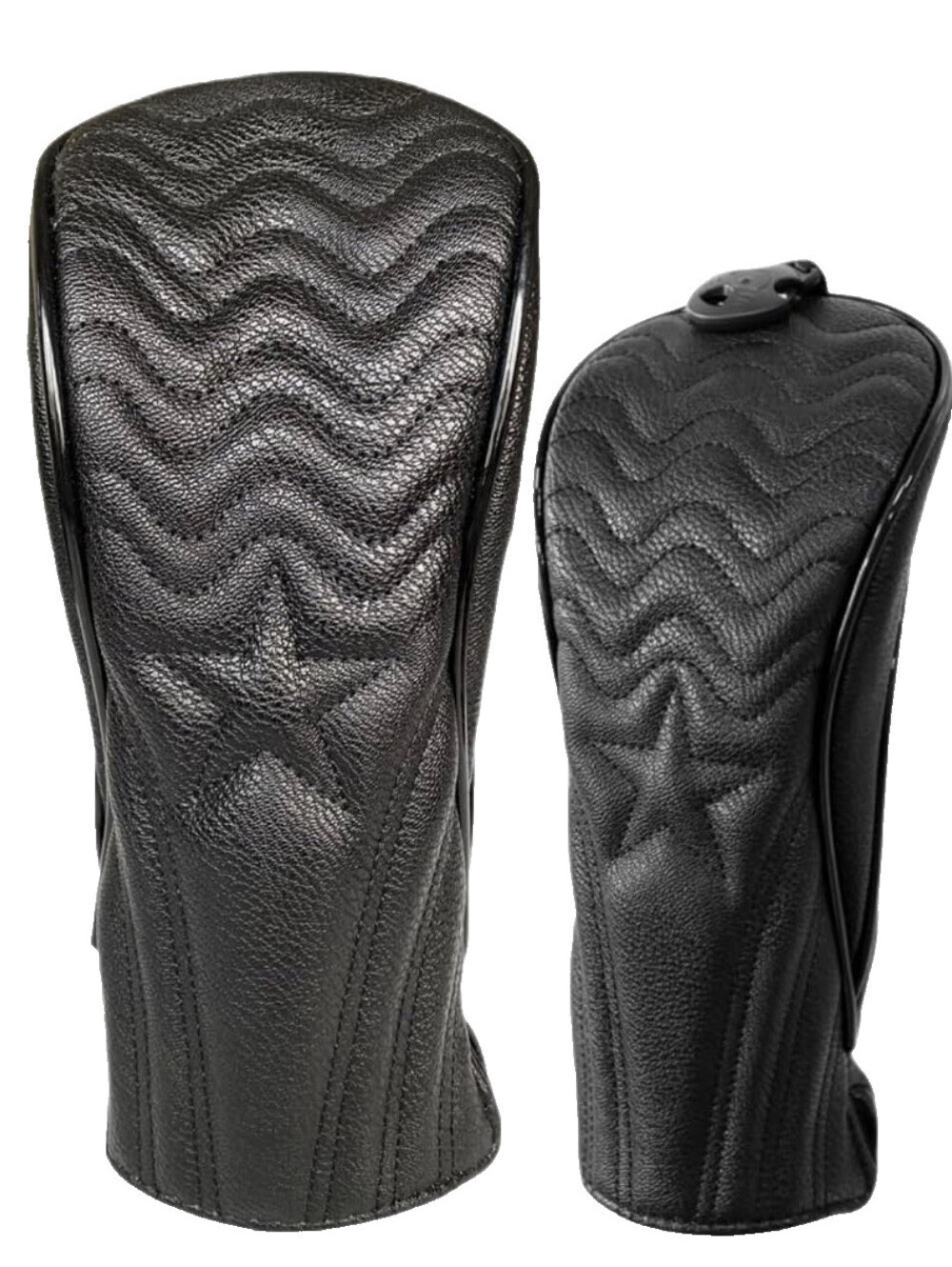 2 Pcs Faux Leather Golf Club Headcovers Set Driver Fairway Wood Black Star Wave